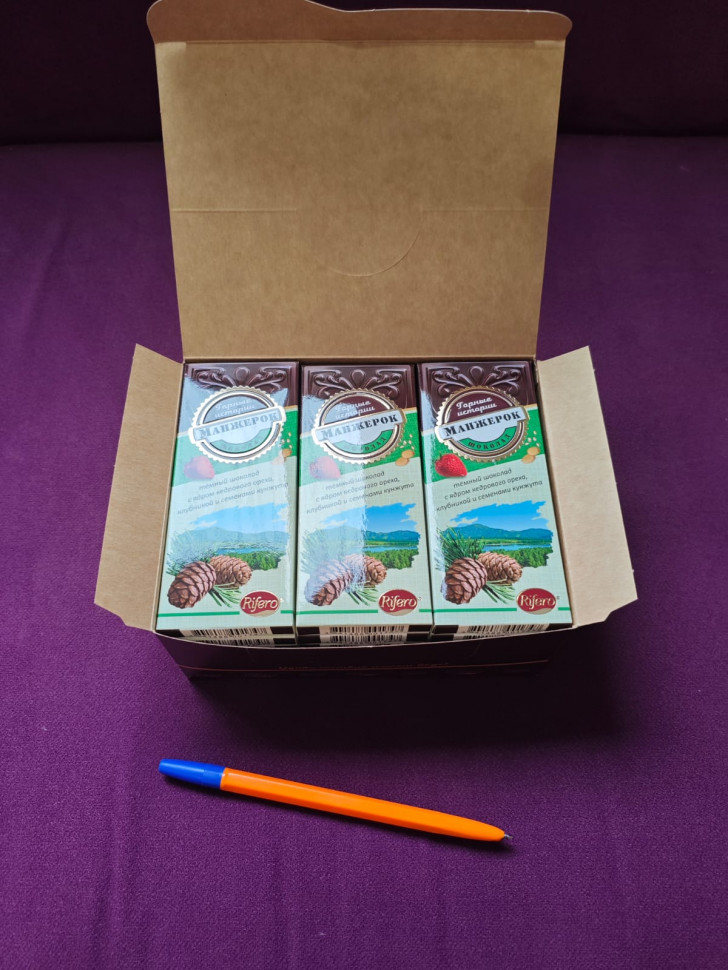  Риф и Ко Шоколадная плитка «Манжерок»(кедровые орехи, клубника, кунжут)  (блок 18шт по 55г)    в Крымске