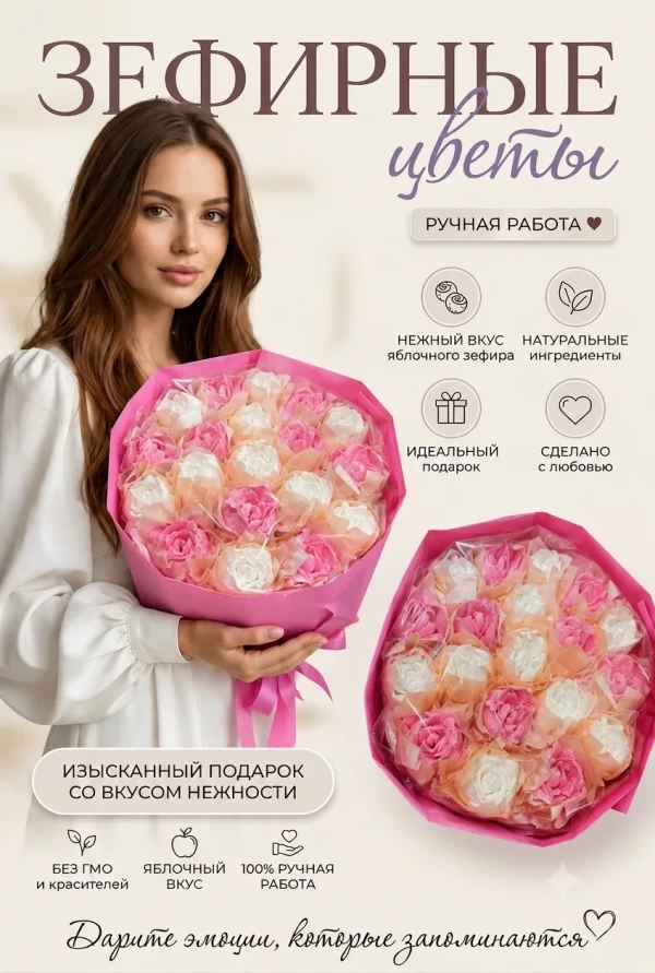№1 Букет Зефирный Размер XL бело-розовый,350г в Крымске