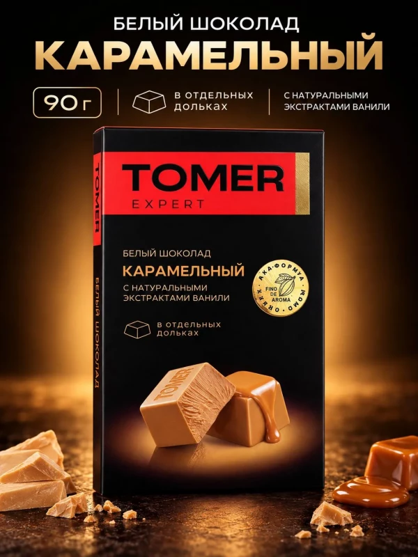 №1 Фабрика Томер  Белый шоколад КАРАМЕЛЬНЫЙ, 90г  в Крымске